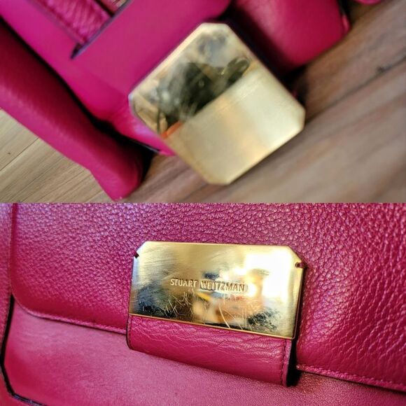 Stuart Weitzman Eastside Structured Satchel Crossbody Tote Magenta Fuchsia Pink - Picture 11 of 15